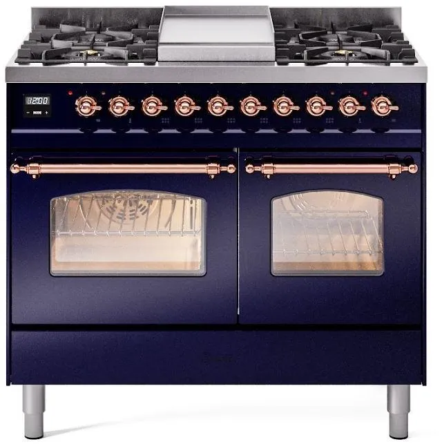 Ilve UPD40FNMPMBP Nostalgie Ii 40 Inch Dual Fuel Natural Gas Freestanding Range In Blue With Copper Trim Freestanding Ranges freestanding dual fuel range 30 inch