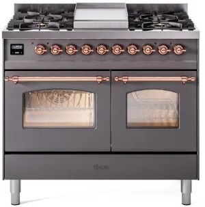 Ilve UPD40FNMPMGP Nostalgie Ii 40 Inch Dual Fuel Natural Gas Freestanding Range In Matte Graphite With Copper Trim Freestanding Ranges freestanding dual fuel range 30 inch