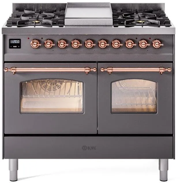 Ilve UPD40FNMPMGPLP Nostalgie Ii 40 Inch Dual Fuel Liquid Propane Freestanding Range In Matte Graphite With Copper Trim Freestanding Ranges freestanding dual fuel range 30 inch