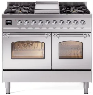 Ilve UPD40FNMPSSCLP Nostalgie Ii 40 Inch Dual Fuel Liquid Propane Freestanding Range In Stainless Steel With Chrome Trim Freestanding Ranges freestanding dual fuel range 30 inch