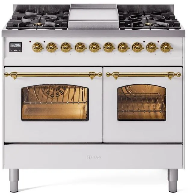 Ilve UPD40FNMPWHG Nostalgie Ii 40 Inch Dual Fuel Natural Gas Freestanding Range In White With Brass Trim Freestanding Ranges freestanding dual fuel range 30 inch