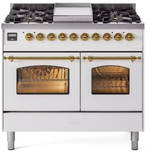 Ilve UPD40FNMPWHG Nostalgie Ii 40 Inch Dual Fuel Natural Gas Freestanding Range In White With Brass Trim Freestanding Ranges freestanding dual fuel range 30 inch