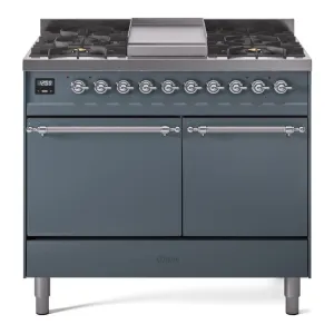 Ilve UPD40FQNMPBGC Nostalgie Ii 40 Inch Dual Fuel Natural Gas Freestanding Range In Blue Grey With Chrome Trim Freestanding Ranges freestanding dual fuel range 30 inch