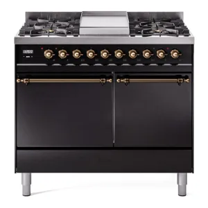 Ilve UPD40FQNMPBKB Nostalgie Ii 40 Inch Dual Fuel Natural Gas Freestanding Range In Glossy Black With Bronze Trim Freestanding Ranges freestanding dual fuel range 30 inch