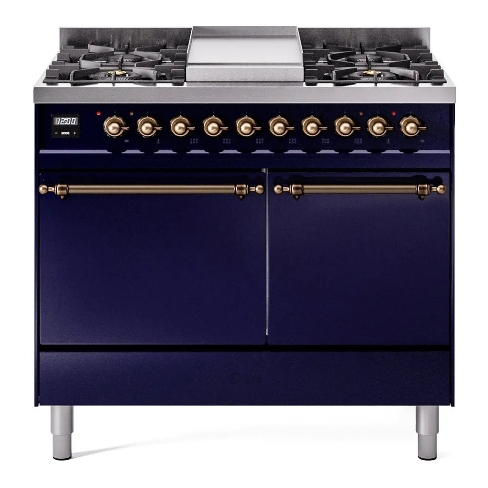 Ilve UPD40FQNMPMBB Nostalgie Ii 40 Inch Dual Fuel Natural Gas Freestanding Range In Blue With Bronze Trim Freestanding Ranges freestanding dual fuel range 30 inch