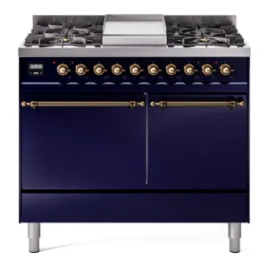 Ilve UPD40FQNMPMBB Nostalgie Ii 40 Inch Dual Fuel Natural Gas Freestanding Range In Blue With Bronze Trim Freestanding Ranges freestanding dual fuel range 30 inch