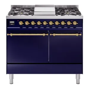 Ilve UPD40FQNMPMBG Nostalgie Ii 40 Inch Dual Fuel Natural Gas Freestanding Range In Blue With Brass Trim Freestanding Ranges freestanding dual fuel range 30 inch