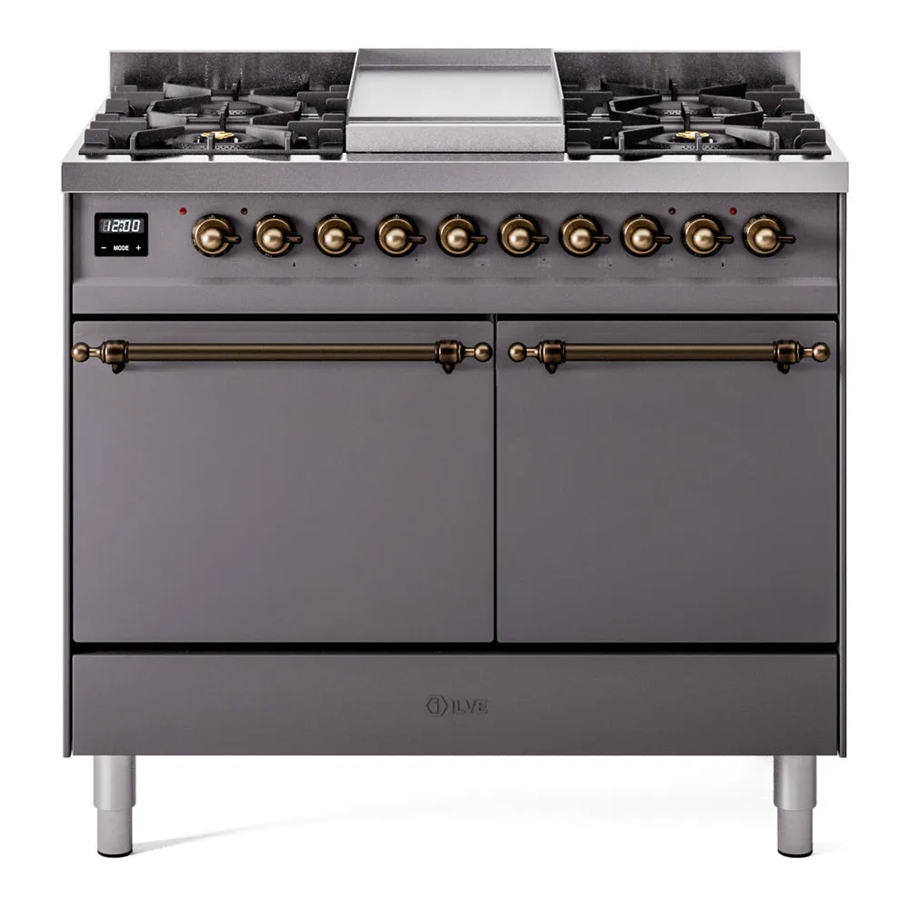 Ilve UPD40FQNMPMGBLP Nostalgie Ii 40 Inch Dual Fuel Liquid Propane Freestanding Range In Matte Graphite With Bronze Trim Freestanding Ranges freestanding dual fuel range 30 inch