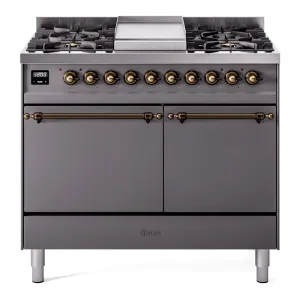 Ilve UPD40FQNMPMGBLP Nostalgie Ii 40 Inch Dual Fuel Liquid Propane Freestanding Range In Matte Graphite With Bronze Trim Freestanding Ranges freestanding dual fuel range 30 inch