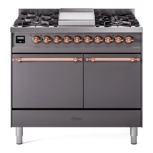 Ilve UPD40FQNMPMGPLP Nostalgie Ii 40 Inch Dual Fuel Liquid Propane Freestanding Range In Matte Graphite With Copper Trim Freestanding Ranges freestanding dual fuel range 30 inch