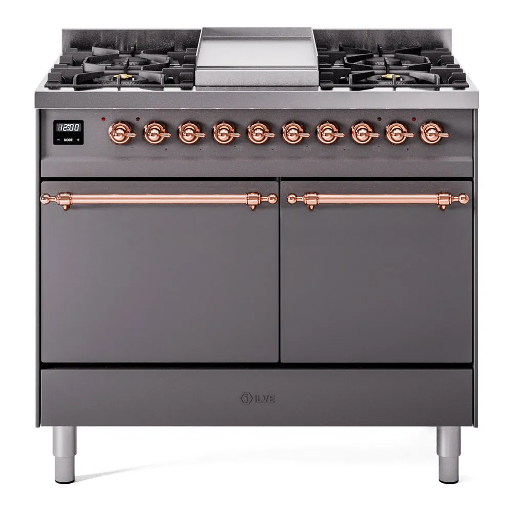 Ilve UPD40FQNMPMGPLP Nostalgie Ii 40 Inch Dual Fuel Liquid Propane Freestanding Range In Matte Graphite With Copper Trim Freestanding Ranges freestanding dual fuel range 30 inch