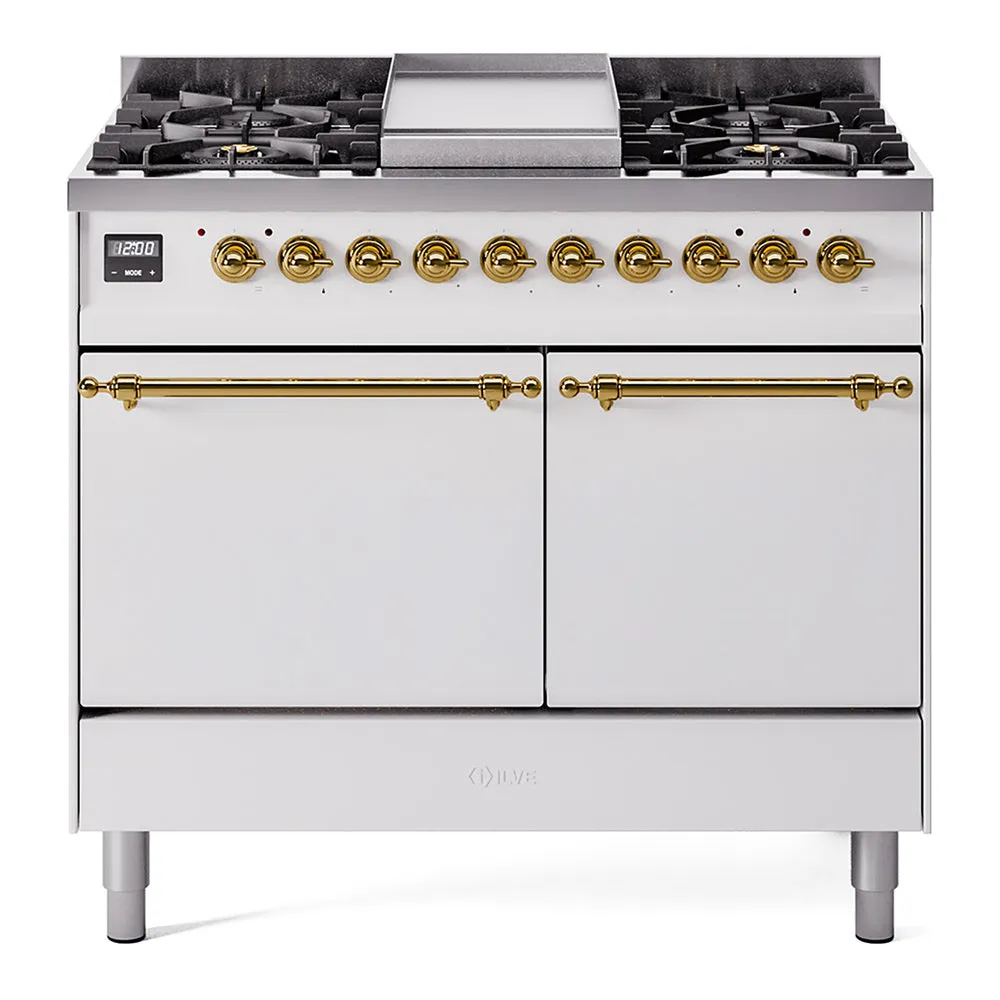 Ilve UPD40FQNMPWHG Nostalgie Ii 40 Inch Dual Fuel Natural Gas Freestanding Range In White With Brass Trim Freestanding Ranges freestanding dual fuel range 30 inch