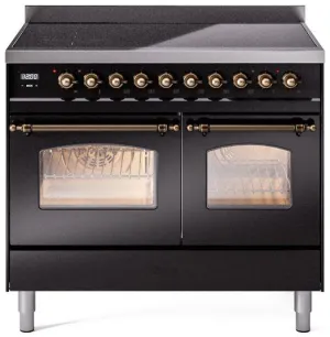 Ilve UPDI406NMPBKB Nostalgie Ii 40 Inch Electric Freestanding Range In Glossy Black With Bronze Trim Freestanding Ranges freestanding dual fuel range 30 inch