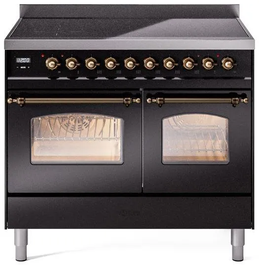 Ilve UPDI406NMPBKB Nostalgie Ii 40 Inch Electric Freestanding Range In Glossy Black With Bronze Trim Freestanding Ranges freestanding dual fuel range 30 inch