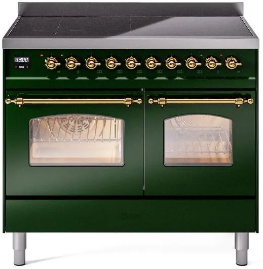 Ilve UPDI406NMPEGG Nostalgie Ii 40 Inch Electric Freestanding Range In Emerald Green With Brass Trim Freestanding Ranges freestanding dual fuel range 30 inch