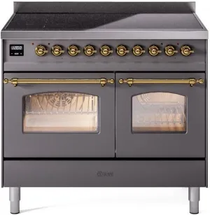 Ilve UPDI406NMPMGG Nostalgie Ii 40 Inch Electric Freestanding Range In Matte Graphite With Brass Trim Freestanding Ranges freestanding dual fuel range 30 inch