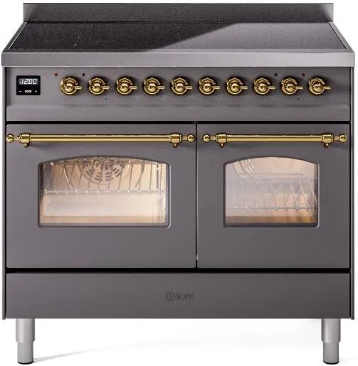 Ilve UPDI406NMPMGG Nostalgie Ii 40 Inch Electric Freestanding Range In Matte Graphite With Brass Trim Freestanding Ranges freestanding dual fuel range 30 inch