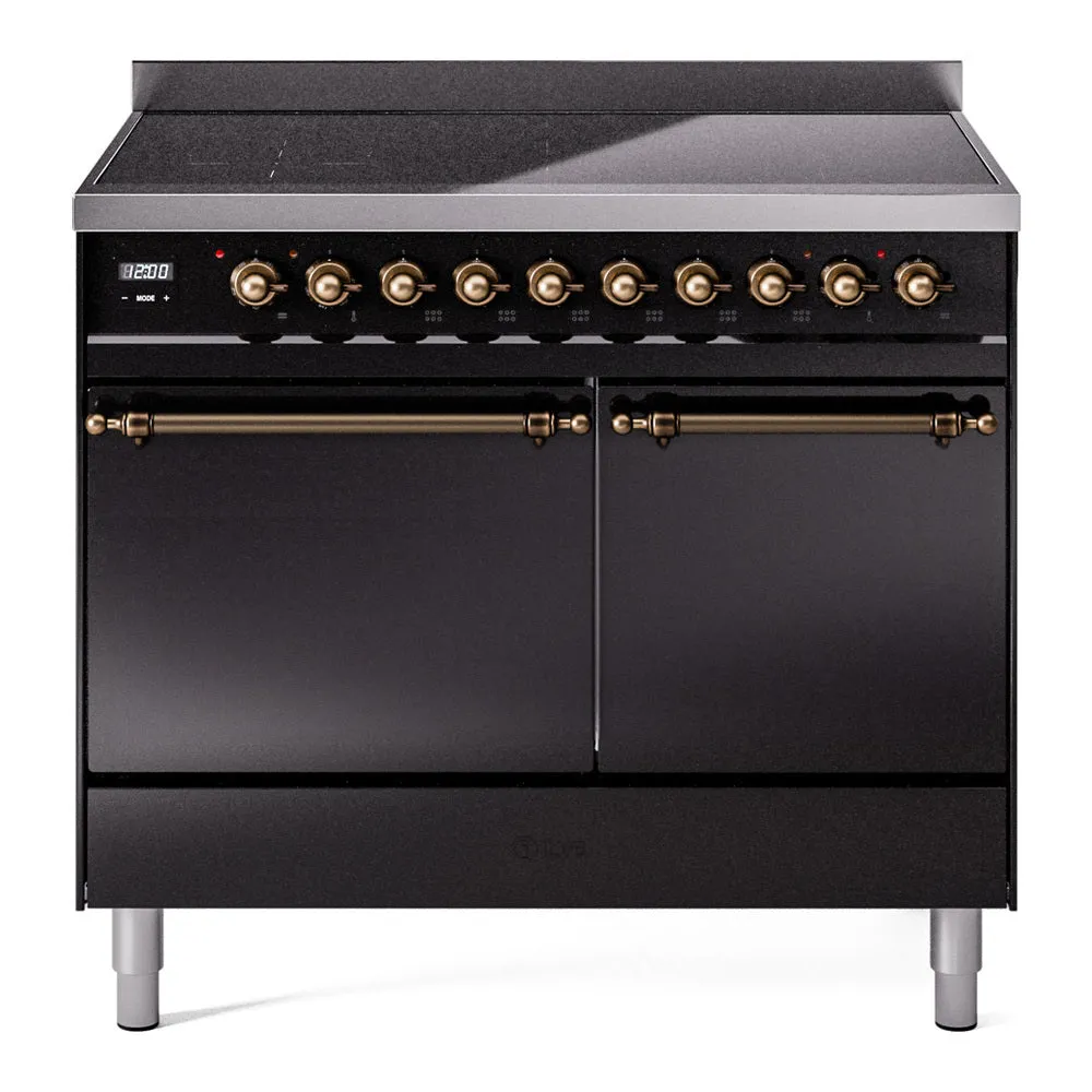 Ilve UPDI406QNMPBKB Nostalgie Ii 40 Inch Electric Freestanding Range In Glossy Black With Bronze Trim Freestanding Ranges freestanding dual fuel range 30 inch