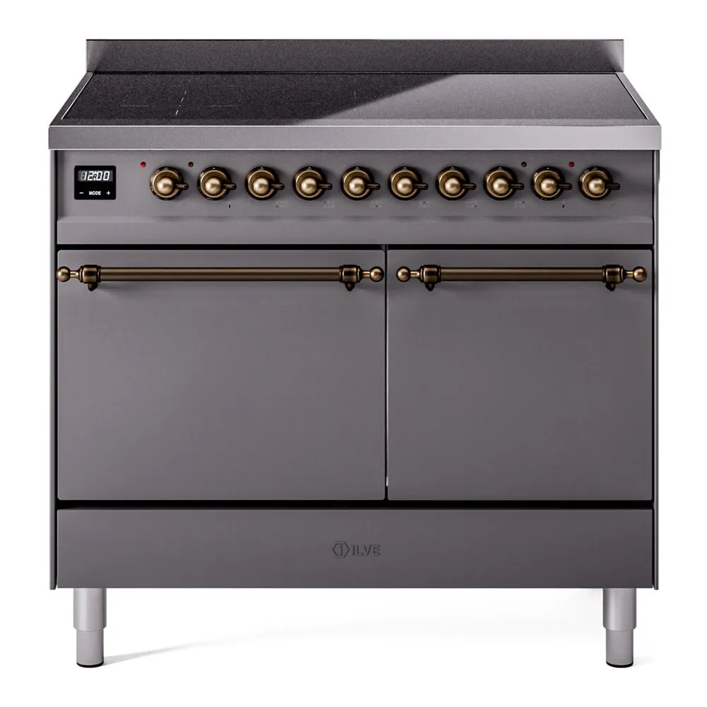 Ilve UPDI406QNMPMGB Nostalgie Ii 40 Inch Electric Freestanding Range In Matte Graphite With Bronze Trim Freestanding Ranges freestanding dual fuel range 30 inch