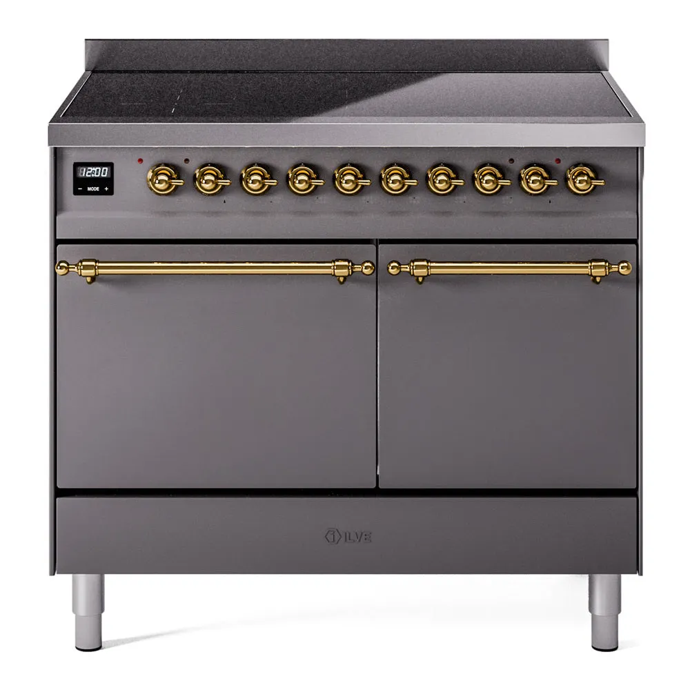Ilve UPDI406QNMPMGG Nostalgie Ii 40 Inch Electric Freestanding Range In Matte Graphite With Brass Trim Freestanding Ranges freestanding dual fuel range 30 inch