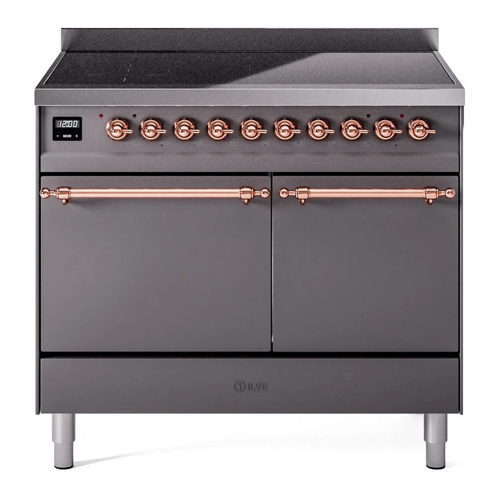 Ilve UPDI406QNMPMGP Nostalgie Ii 40 Inch Electric Freestanding Range In Matte Graphite With Copper Trim Freestanding Ranges freestanding dual fuel range 30 inch