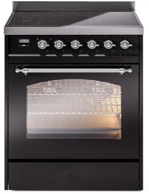 Ilve UPI304NMPBKC Nostalgie Ii 30 Inch Electric Freestanding Range In Glossy Black With Chrome Trim Freestanding Ranges freestanding dual fuel range 30 inch