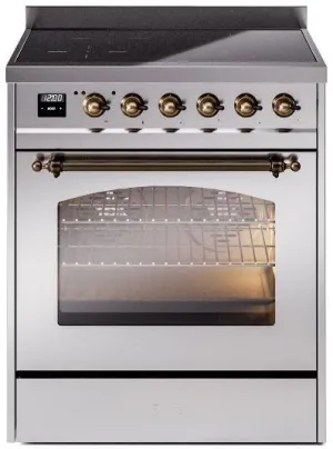 Ilve UPI304NMPSSB Nostalgie Ii 30 Inch Electric Freestanding Range In Stainless Steel With Bronze Trim Freestanding Ranges freestanding dual fuel range 30 inch