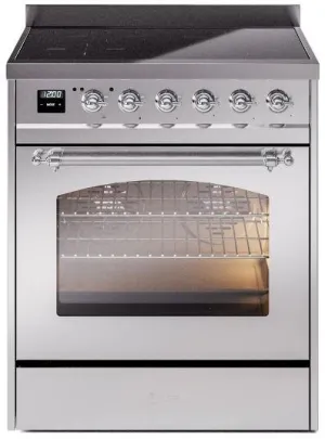 Ilve UPI304NMPSSC Nostalgie Ii 30 Inch Electric Freestanding Range In Stainless Steel With Chrome Trim Freestanding Ranges freestanding dual fuel range 30 inch