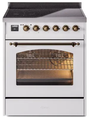 Ilve UPI304NMPWHB Nostalgie Ii 30 Inch Electric Freestanding Range In White With Bronze Trim Freestanding Ranges freestanding dual fuel range 30 inch