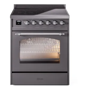 Ilve UPI304QNMPMGC Nostalgie Ii 30 Inch Electric Freestanding Range In Matte Graphite With Chrome Trim Freestanding Ranges freestanding dual fuel range 30 inch