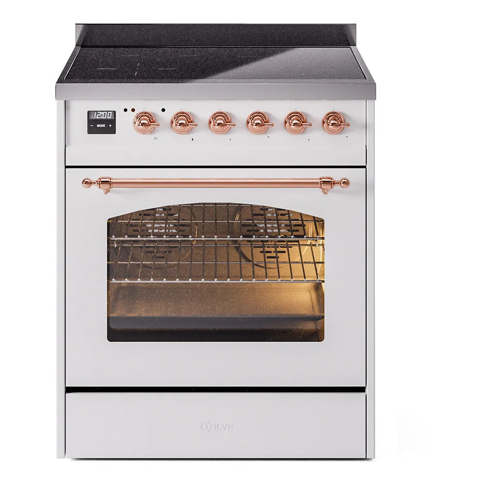 Ilve UPI304QNMPWHP Nostalgie Ii 30 Inch Electric Freestanding Range In White With Copper Trim Freestanding Ranges freestanding dual fuel range 30 inch