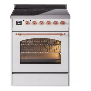 Ilve UPI304QNMPWHP Nostalgie Ii 30 Inch Electric Freestanding Range In White With Copper Trim Freestanding Ranges freestanding dual fuel range 30 inch