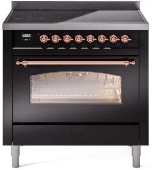 Ilve UPI366NMPBKP Nostalgie Ii 36 Inch Electric Freestanding Range In Glossy Black With Copper Trim Freestanding Ranges freestanding dual fuel range 30 inch