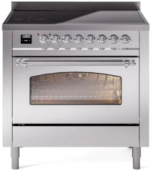 Ilve UPI366NMPSSC Nostalgie Ii 36 Inch Electric Freestanding Range In Stainless Steel With Chrome Trim Freestanding Ranges freestanding dual fuel range 30 inch