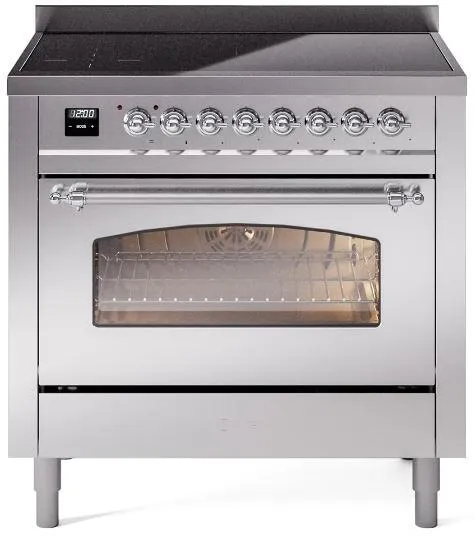 Ilve UPI366NMPSSC Nostalgie Ii 36 Inch Electric Freestanding Range In Stainless Steel With Chrome Trim Freestanding Ranges freestanding dual fuel range 30 inch