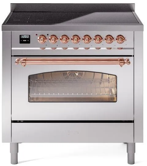 Ilve UPI366NMPSSP Nostalgie Ii 36 Inch Electric Freestanding Range In Stainless Steel With Copper Trim Freestanding Ranges freestanding dual fuel range 30 inch