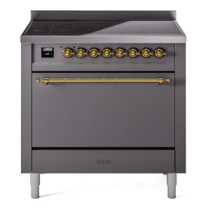 Ilve UPI366QNMPMGG Nostalgie Ii 36 Inch Electric Freestanding Range In Matte Graphite With Brass Trim Freestanding Ranges freestanding dual fuel range 30 inch