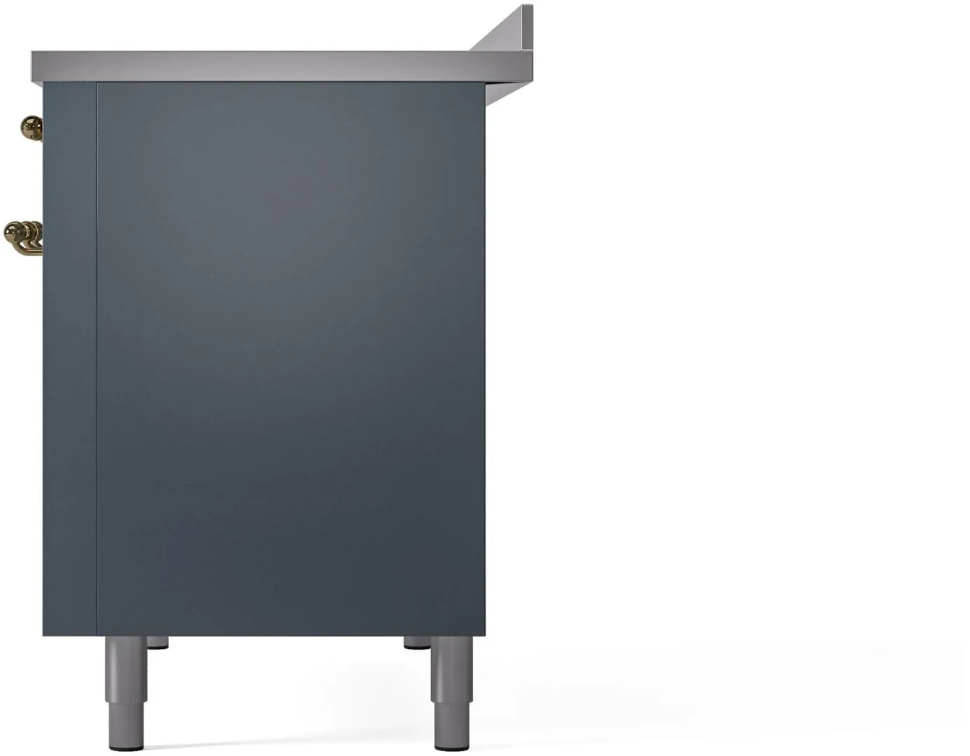 Ilve UPI486NMPBGG Nostalgie Ii 48 Inch Electric Freestanding Range In Blue Grey With Brass Trim