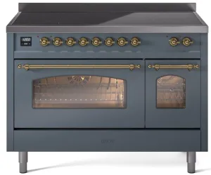 Ilve UPI486NMPBGG Nostalgie Ii 48 Inch Electric Freestanding Range In Blue Grey With Brass Trim Freestanding Ranges freestanding dual fuel range 30 inch