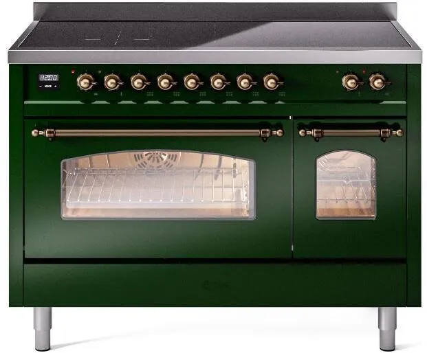 Ilve UPI486NMPEGB Nostalgie Ii 48 Inch Electric Freestanding Range In Emerald Green With Bronze Trim Freestanding Ranges freestanding dual fuel range 30 inch