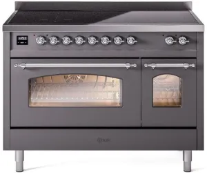 Ilve UPI486NMPMGC Nostalgie Ii 48 Inch Electric Freestanding Range In Matte Graphite With Chrome Trim Freestanding Ranges freestanding dual fuel range 30 inch