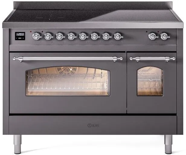 Ilve UPI486NMPMGC Nostalgie Ii 48 Inch Electric Freestanding Range In Matte Graphite With Chrome Trim Freestanding Ranges freestanding dual fuel range 30 inch