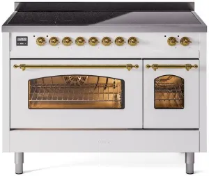 Ilve UPI486NMPWHG Nostalgie Ii 48 Inch Electric Freestanding Range In White With Brass Trim Freestanding Ranges freestanding dual fuel range 30 inch