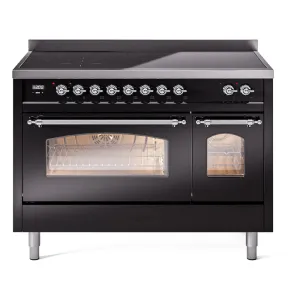 Ilve UPI486QNMPBKC Nostalgie Ii 48 Inch Electric Freestanding Range In Glossy Black With Chrome Trim Freestanding Ranges freestanding dual fuel range 30 inch