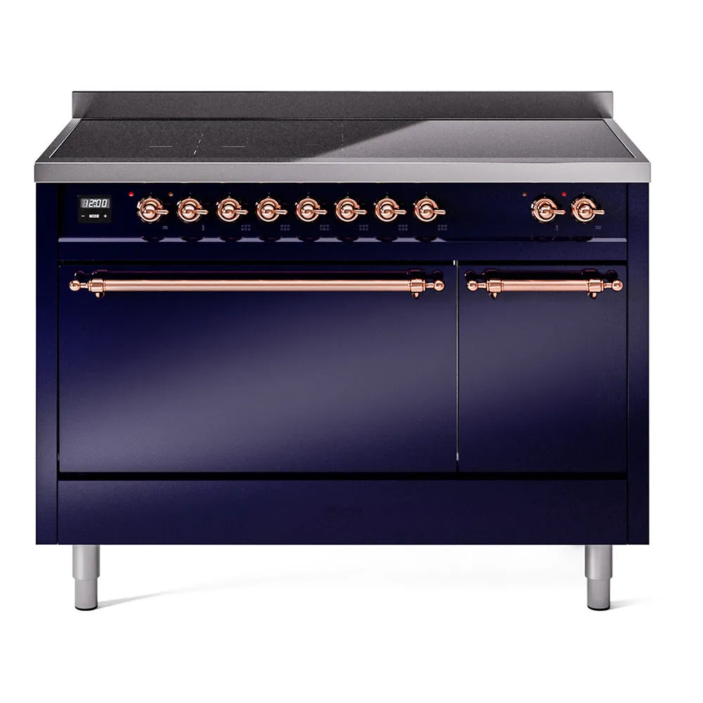 Ilve UPI486QNMPMBP Nostalgie Ii 48 Inch Electric Freestanding Range In Blue With Copper Trim Freestanding Ranges freestanding dual fuel range 30 inch