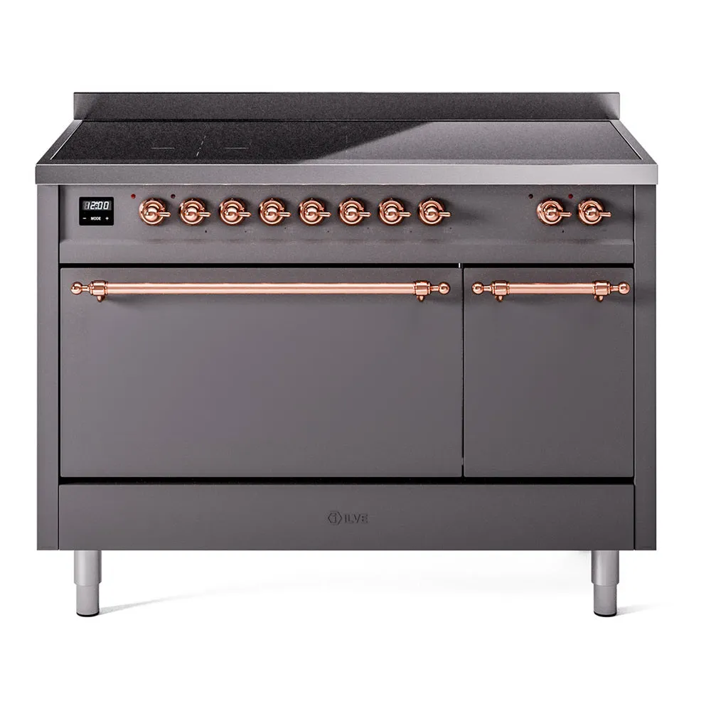 Ilve UPI486QNMPMGP Nostalgie Ii 48 Inch Electric Freestanding Range In Matte Graphite With Copper Trim Freestanding Ranges freestanding dual fuel range 30 inch
