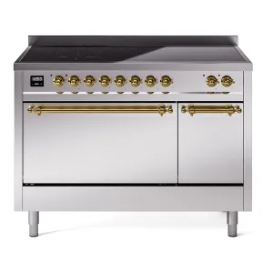 Ilve UPI486QNMPSSG Nostalgie Ii 48 Inch Electric Freestanding Range In Stainless Steel With Brass Trim Freestanding Ranges freestanding dual fuel range 30 inch