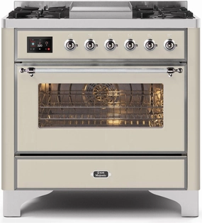 Ilve UM09FDNS3AWCLP Majestic Ii 36 Inch Dual Fuel Liquid Propane Freestanding Range In Antique White With Chrome Trim Freestanding Ranges freestanding dual fuel range 30 inch