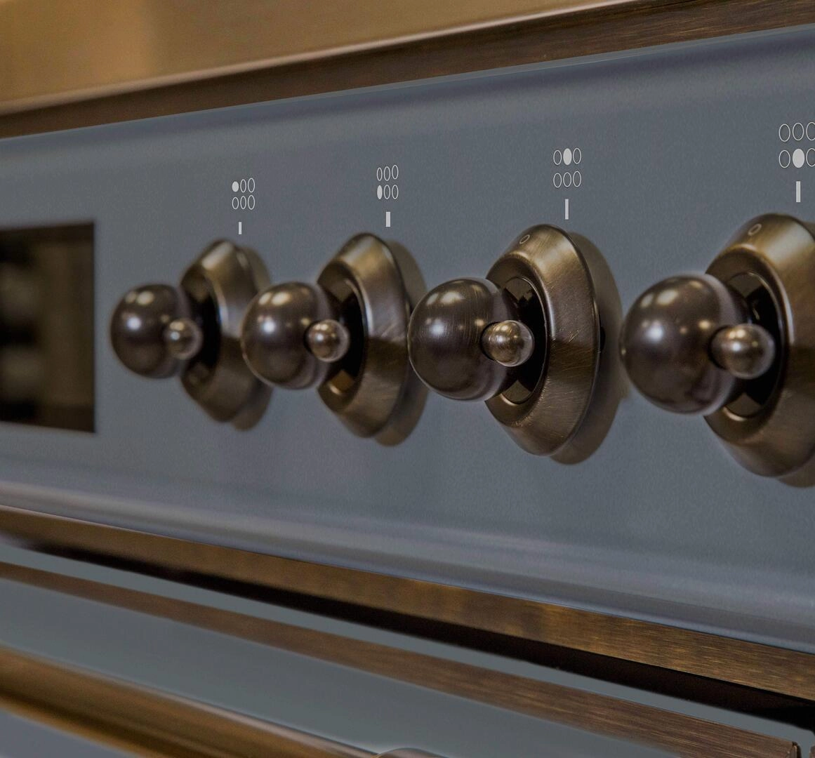 Ilve UM09FDNS3BGB Majestic Ii 36 Inch Dual Fuel Natural Gas Freestanding Range In Blue Grey With Bronze Trim
