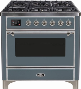 Ilve UM09FDNS3BGCLP Majestic Ii 36 Inch Dual Fuel Liquid Propane Freestanding Range In Blue Grey With Chrome Trim Freestanding Ranges freestanding dual fuel range 30 inch